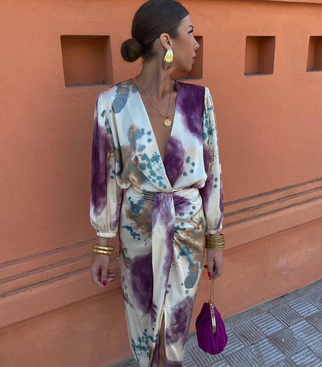 Women's Floral Wedding Guest 2 Piece Set with V Neck | Midi Wrap
