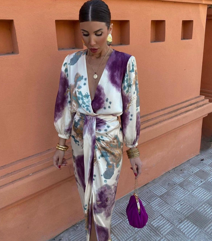 Women's Floral Wedding Guest 2 Piece Set with V Neck | Midi Wrap