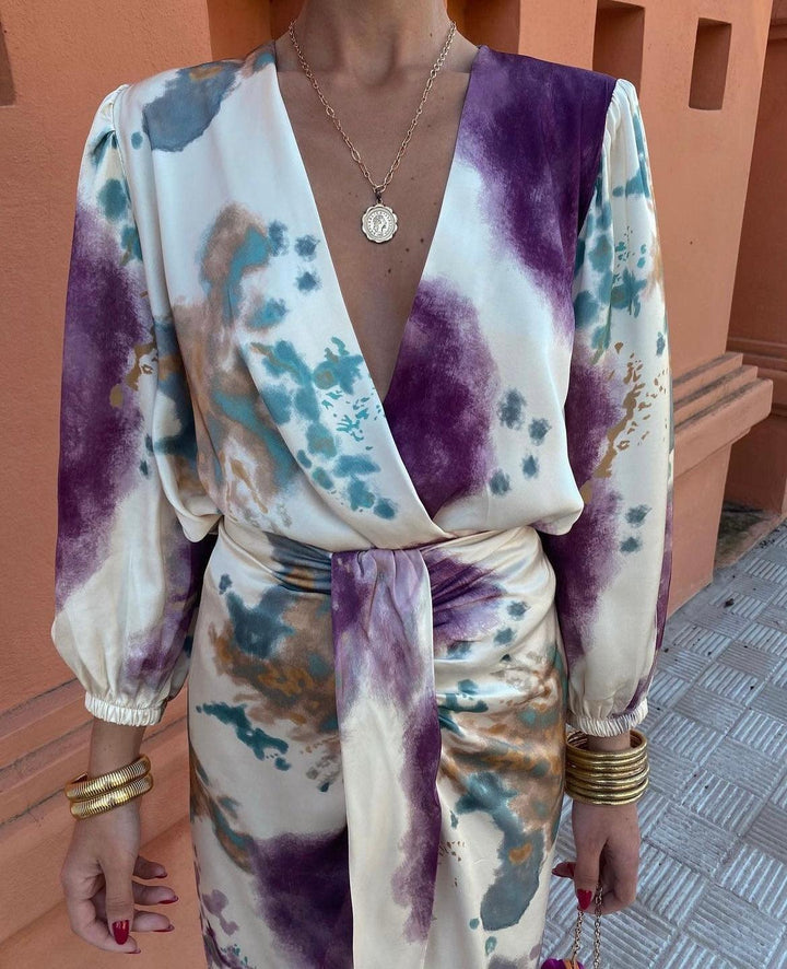 Women's Floral Wedding Guest 2 Piece Set with V Neck | Midi Wrap