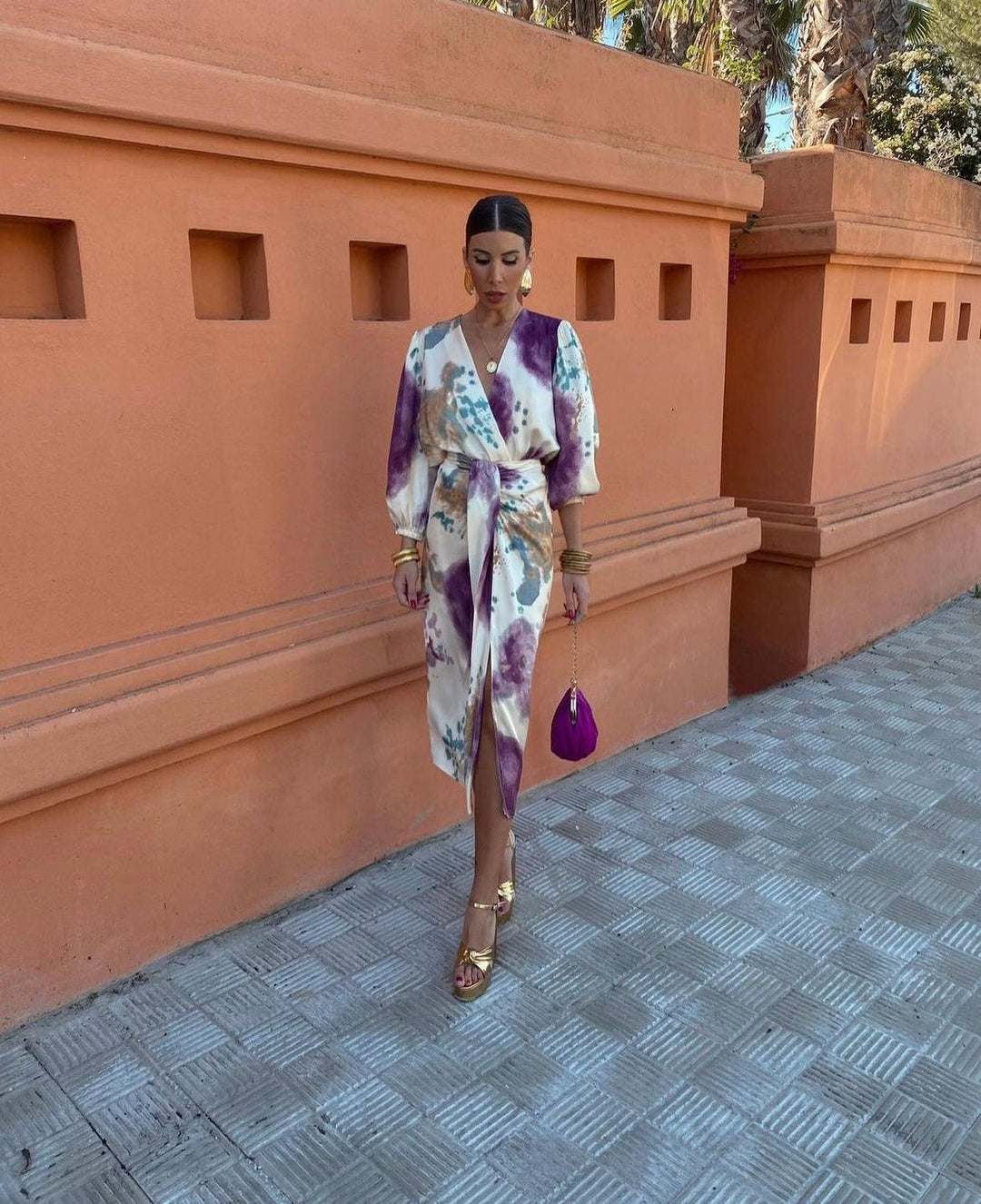 Women's Floral Wedding Guest 2 Piece Set with V Neck | Midi Wrap