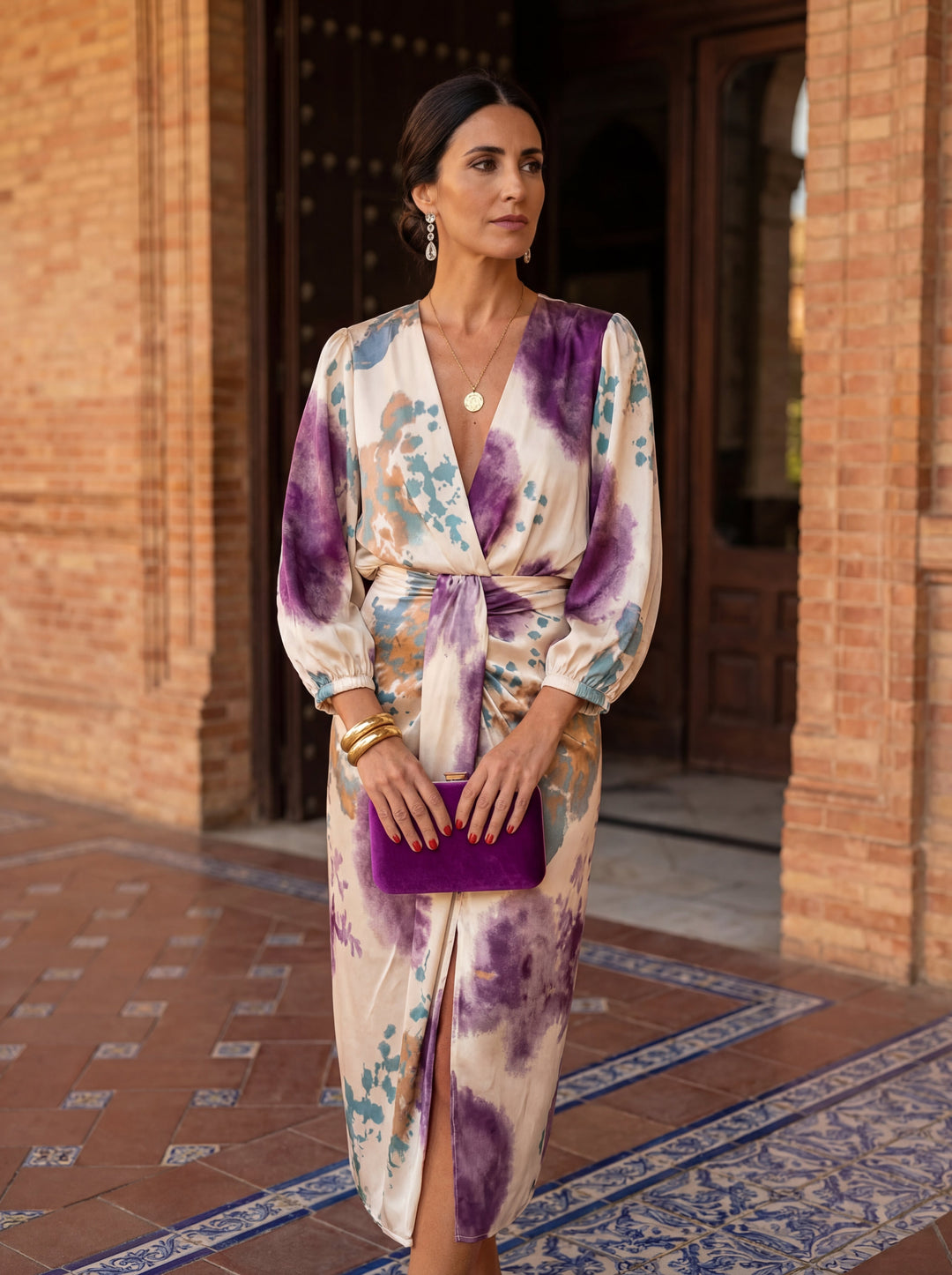 Women's Floral Wedding Guest 2 Piece Set with V Neck | Midi Wrap