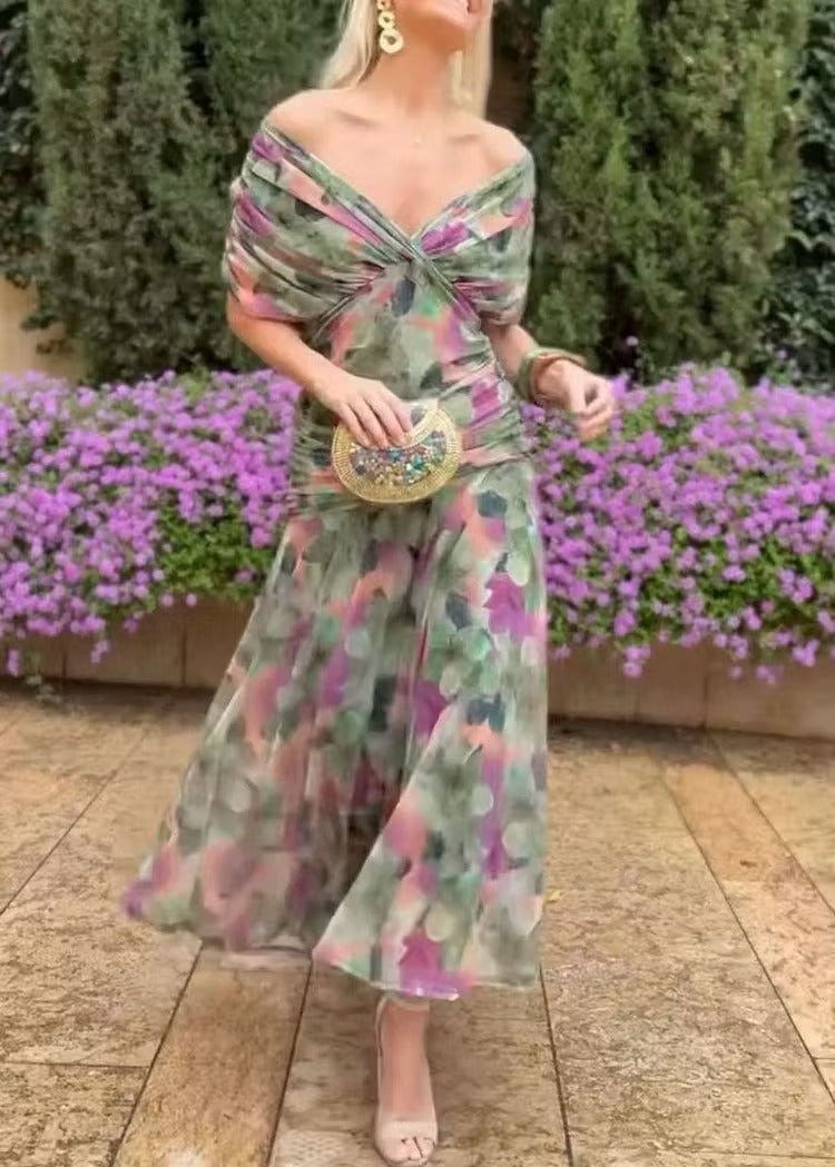 Women's Floral Wedding Guest Dress with Off Shoulder | Maxi Formal
