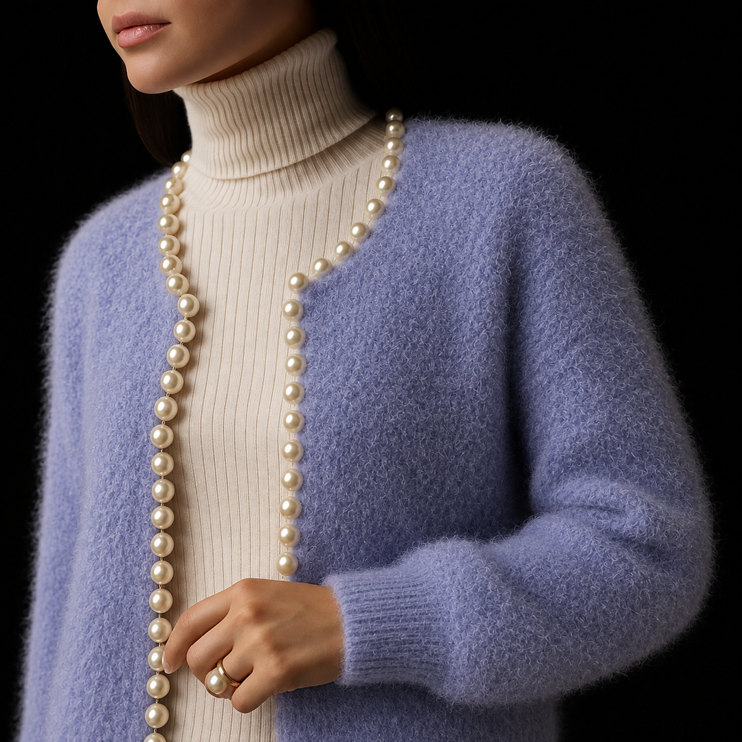 Women's Fluffy Cardigan with Beaded Trim | Open Front