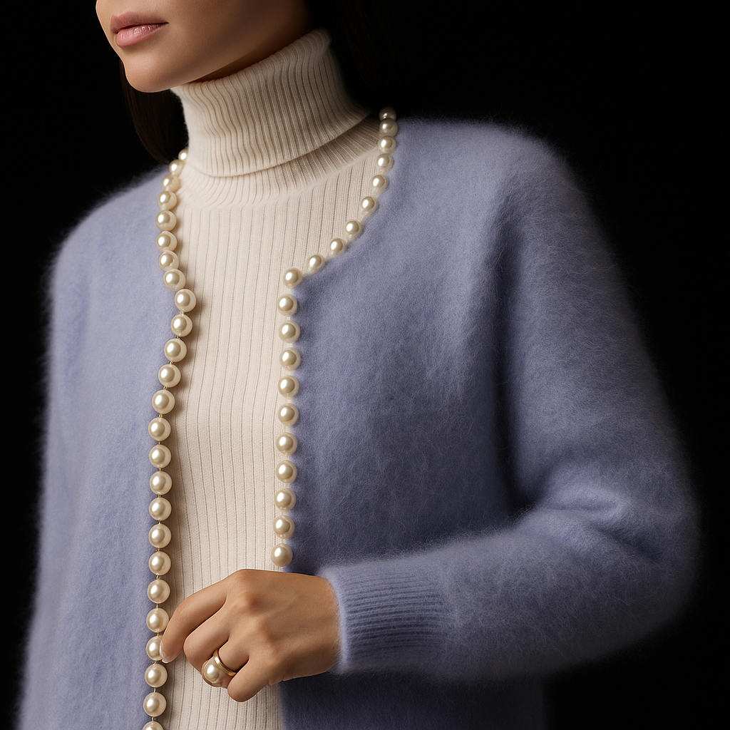 Women's Fluffy Cardigan with Beaded Trim | Open Front