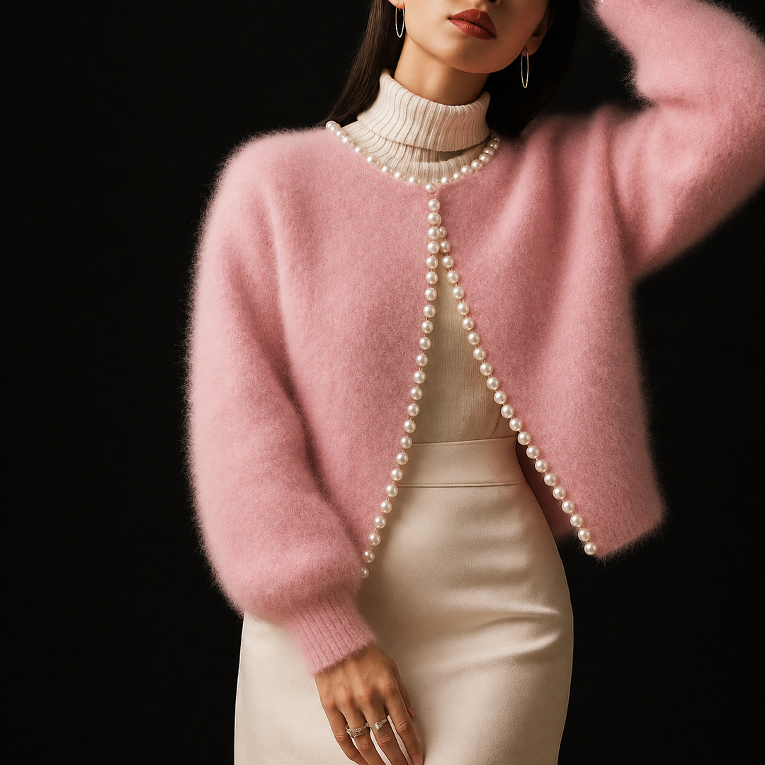 Women's Fluffy Cardigan with Beaded Trim | Open Front