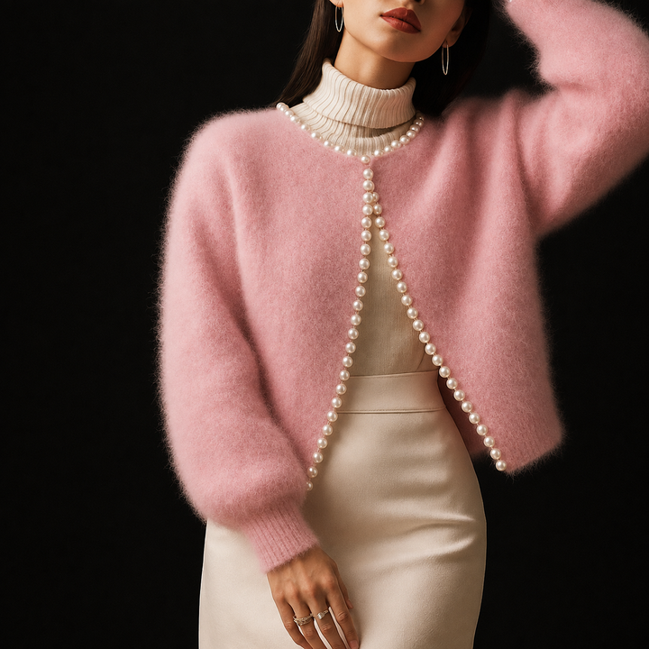 Women's Fluffy Cardigan with Beaded Trim | Open Front