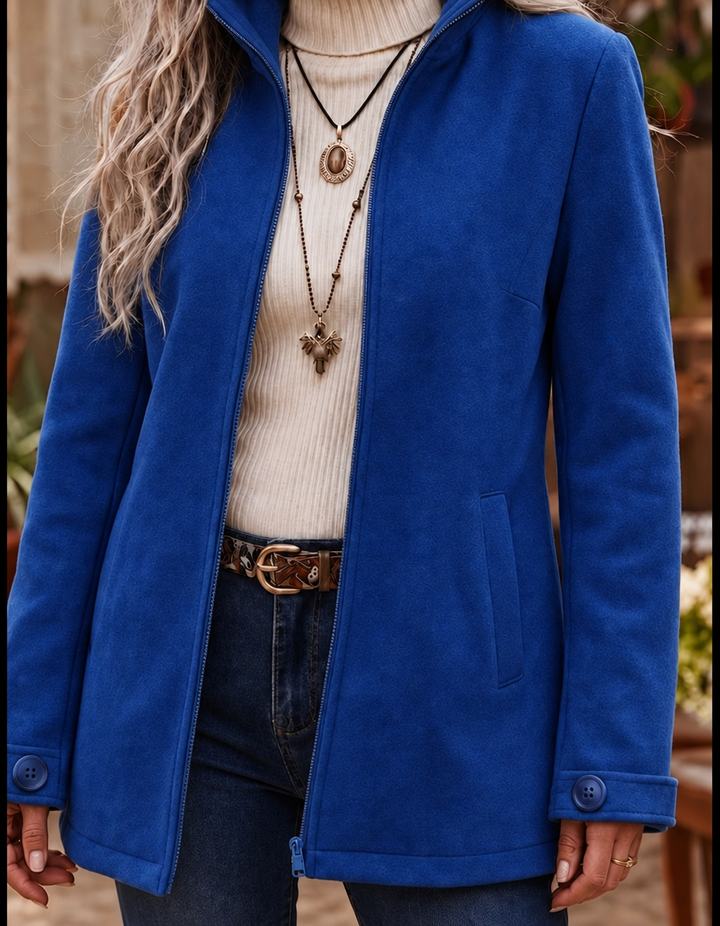 Women's Fluffy Winter Jacket with Stand Collar | Zip Up