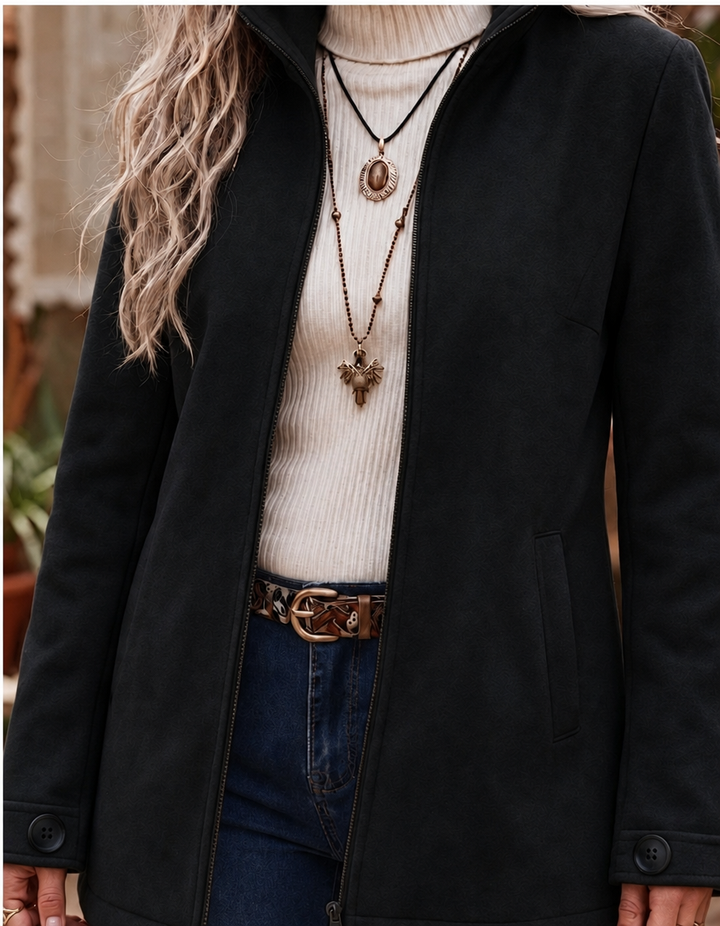 Women's Fluffy Winter Jacket with Stand Collar | Zip Up