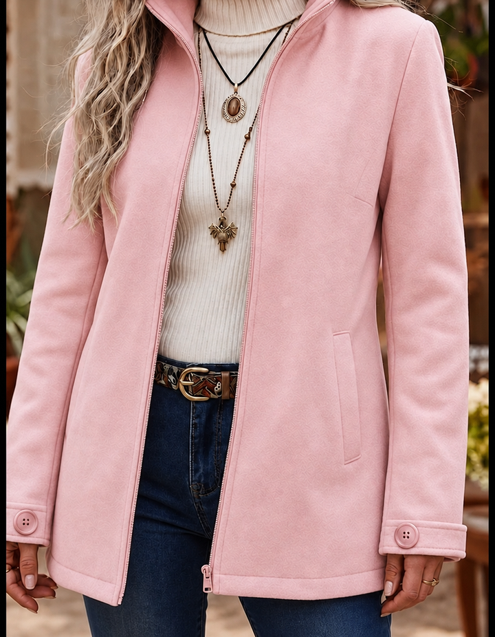 Women's Fluffy Winter Jacket with Stand Collar | Zip Up