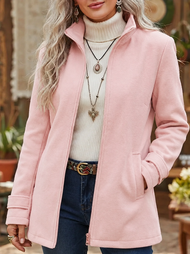 Women's Fluffy Winter Jacket with Stand Collar | Zip Up