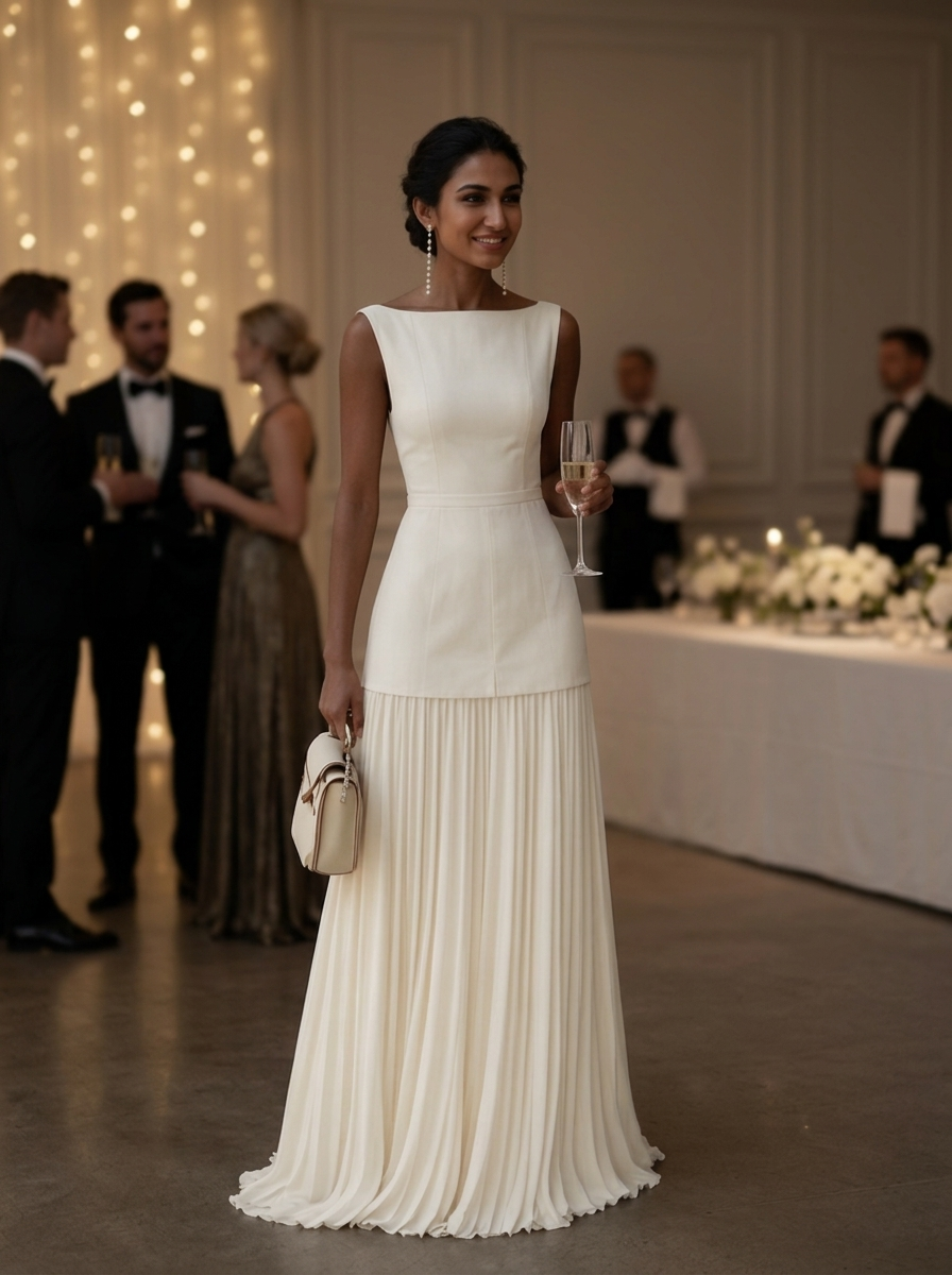Women's Formal Dress with Boat Neck | Pleated