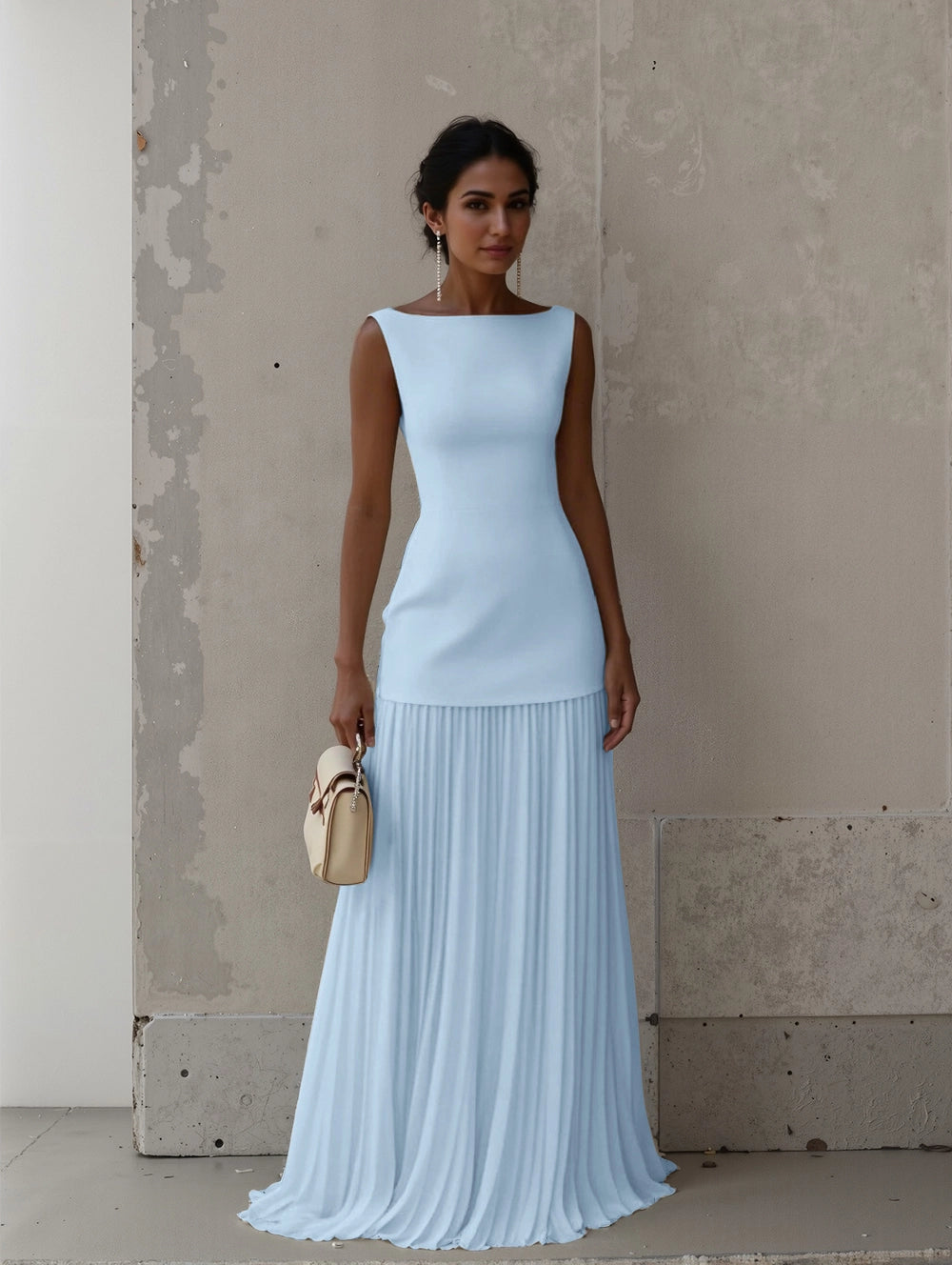 Women's Formal Dress with Boat Neck | Pleated