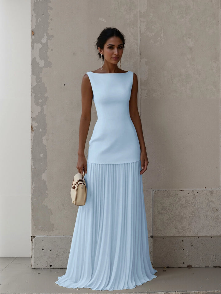 Women's Formal Dress with Boat Neck | Pleated