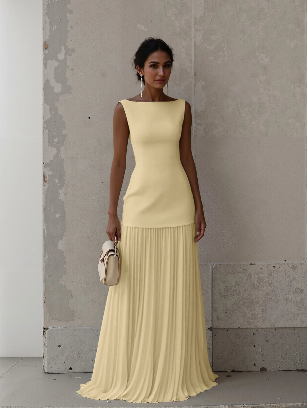Women's Formal Dress with Boat Neck | Pleated