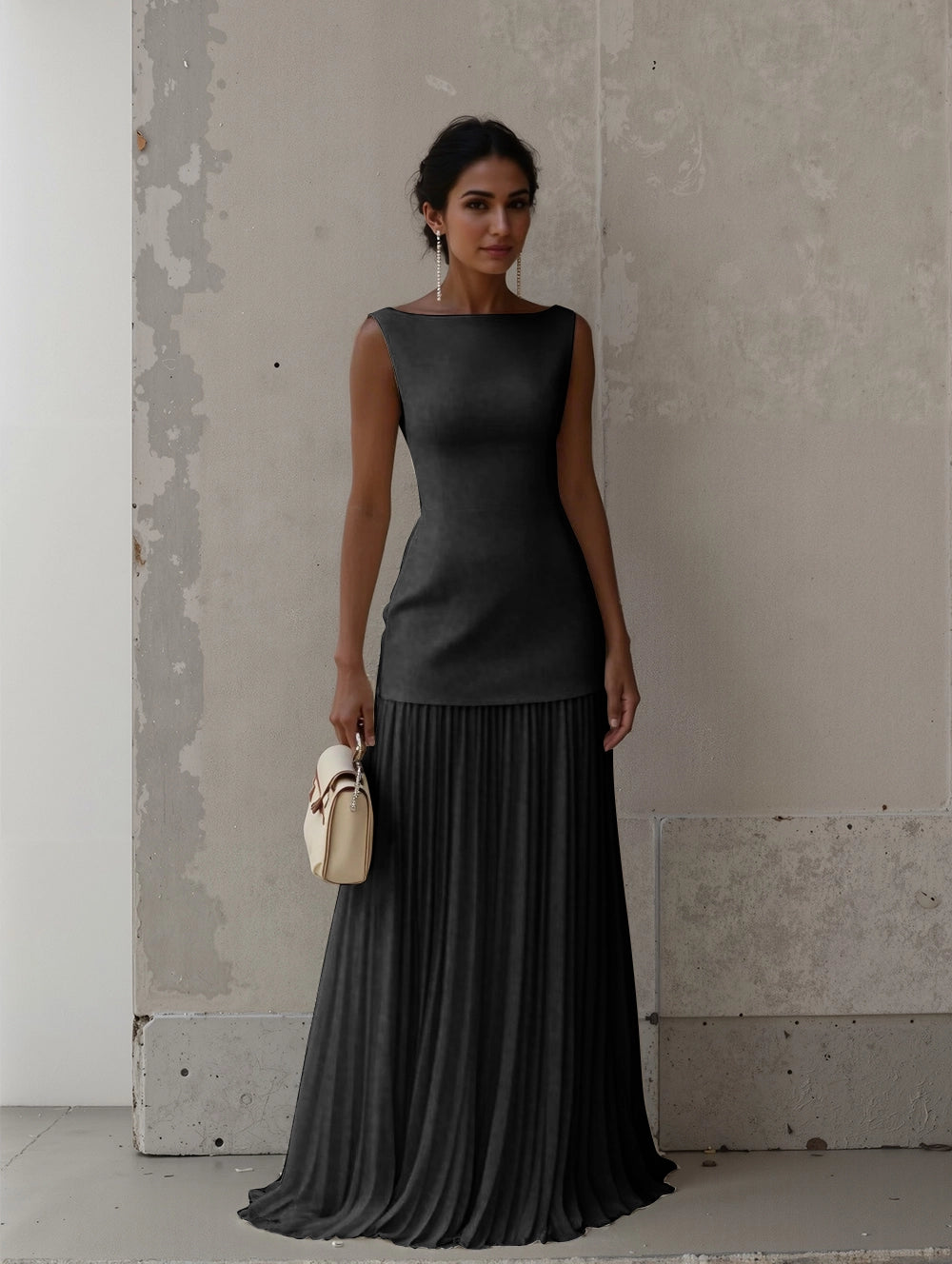 Women's Formal Dress with Boat Neck | Pleated