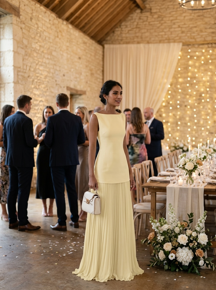 Women's Formal Dress with Boat Neck | Pleated