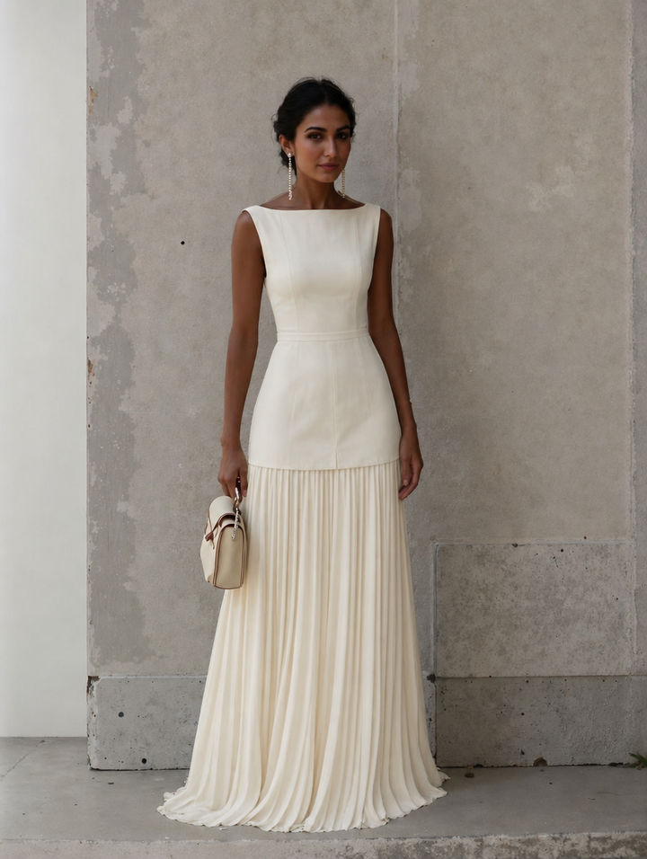 Women's Formal Dress with Boat Neck | Pleated