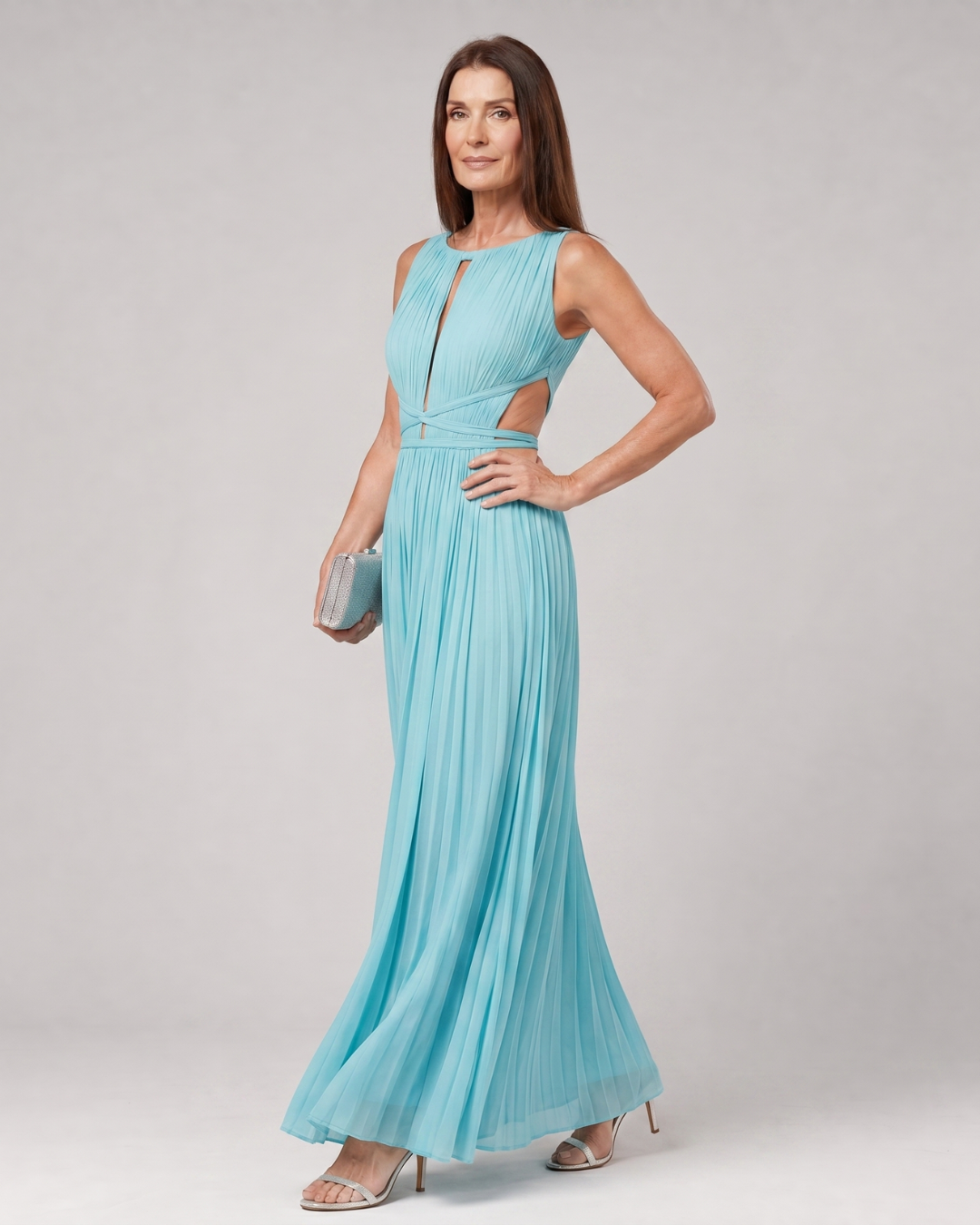 Women’s Formal Dress with Cut Out Waist & Pleated Skirt | Maxi
