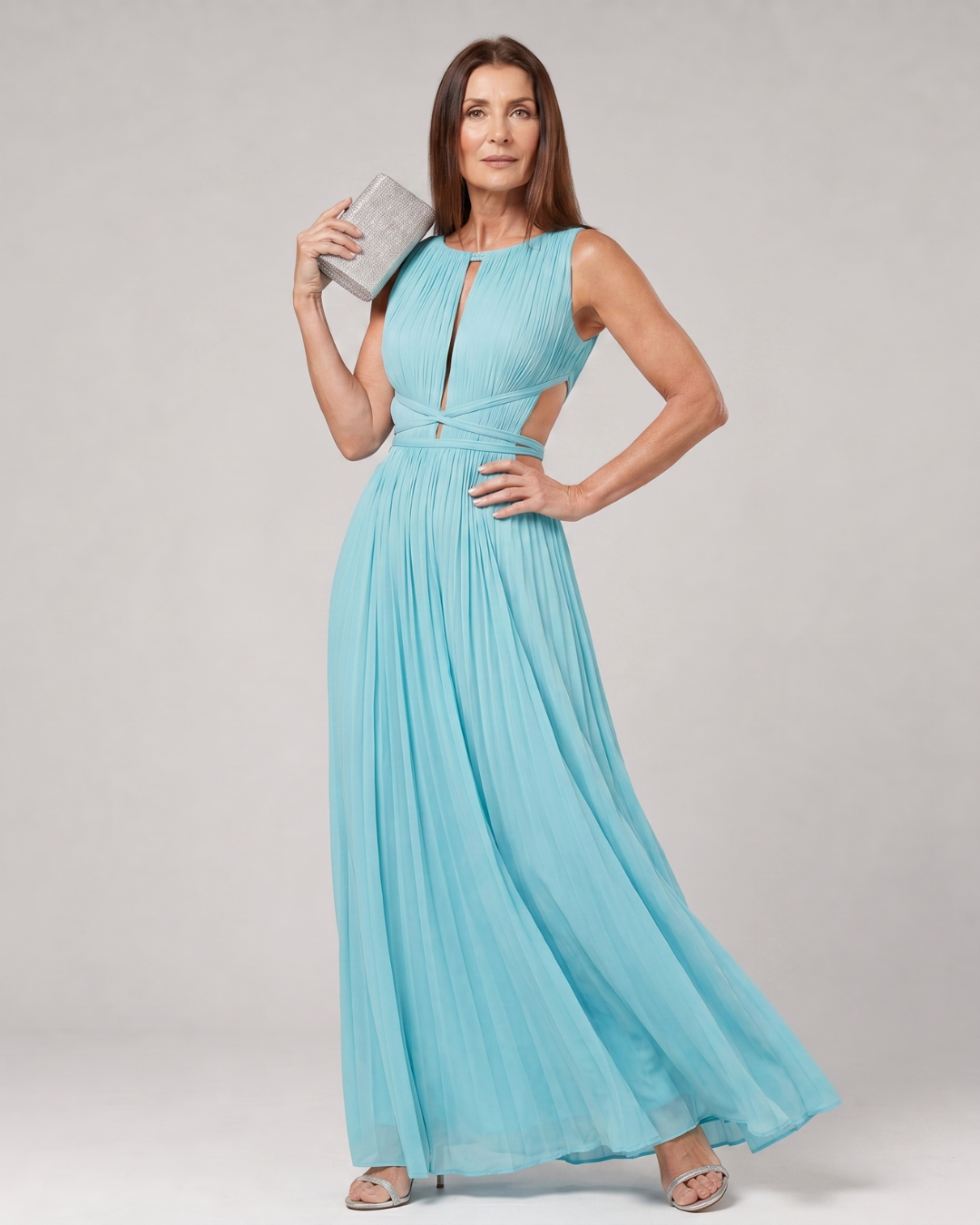 Women’s Formal Dress with Cut Out Waist & Pleated Skirt | Maxi
