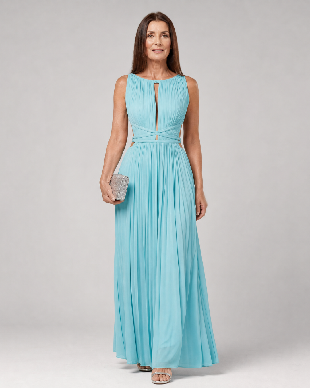 Women’s Formal Dress with Cut Out Waist & Pleated Skirt | Maxi