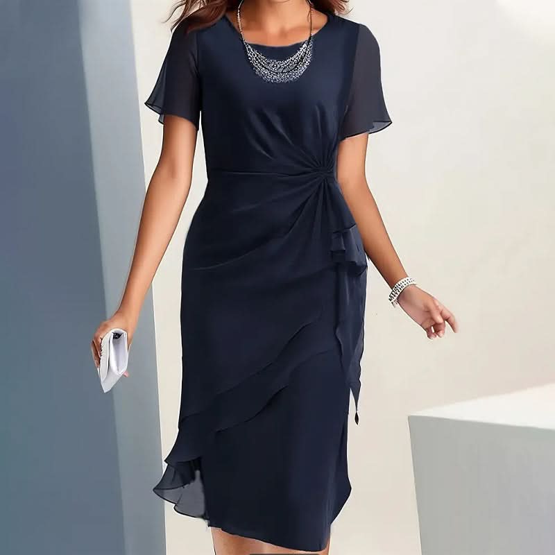 Women's Formal Dress with Flutter Sleeve & Ruffle Hem | Midi