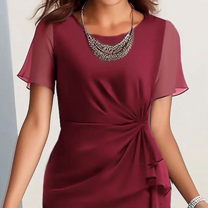 Women's Formal Dress with Flutter Sleeve & Ruffle Hem | Midi