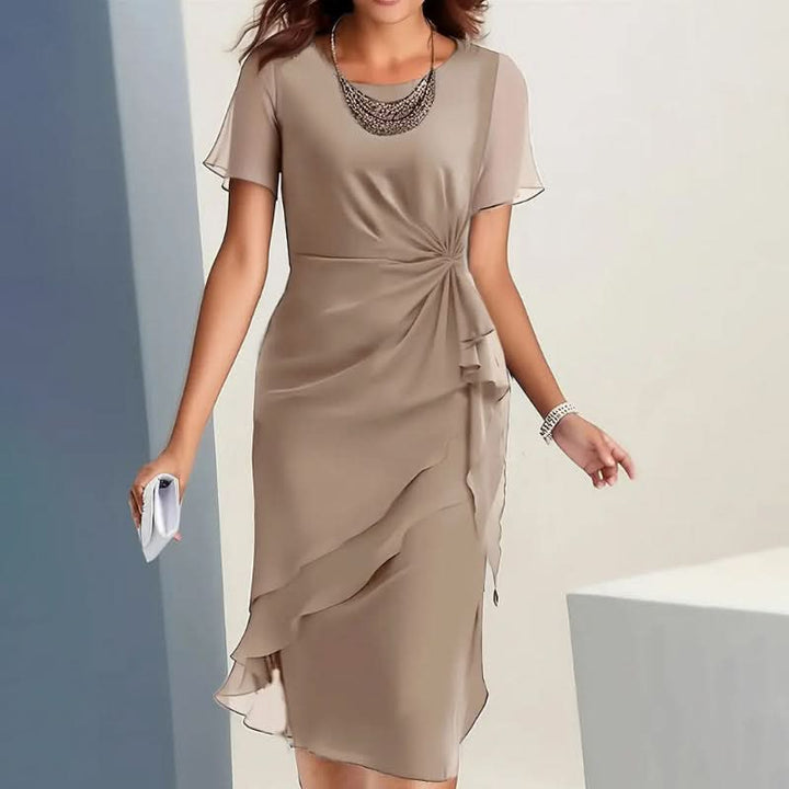 Women's Formal Dress with Flutter Sleeve & Ruffle Hem | Midi