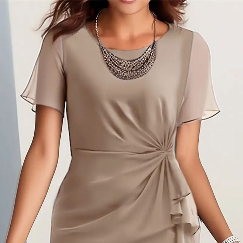 Women's Formal Dress with Flutter Sleeve & Ruffle Hem | Midi