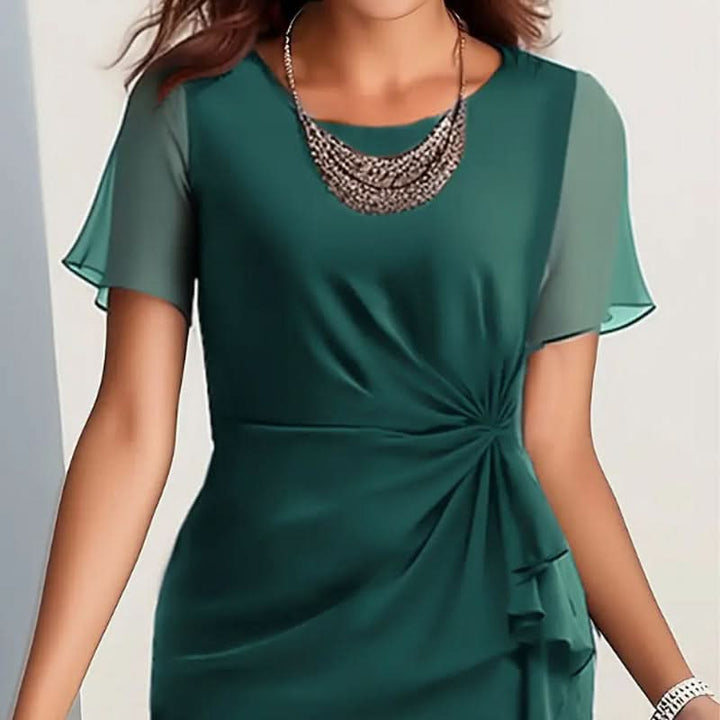 Women's Formal Dress with Flutter Sleeve & Ruffle Hem | Midi