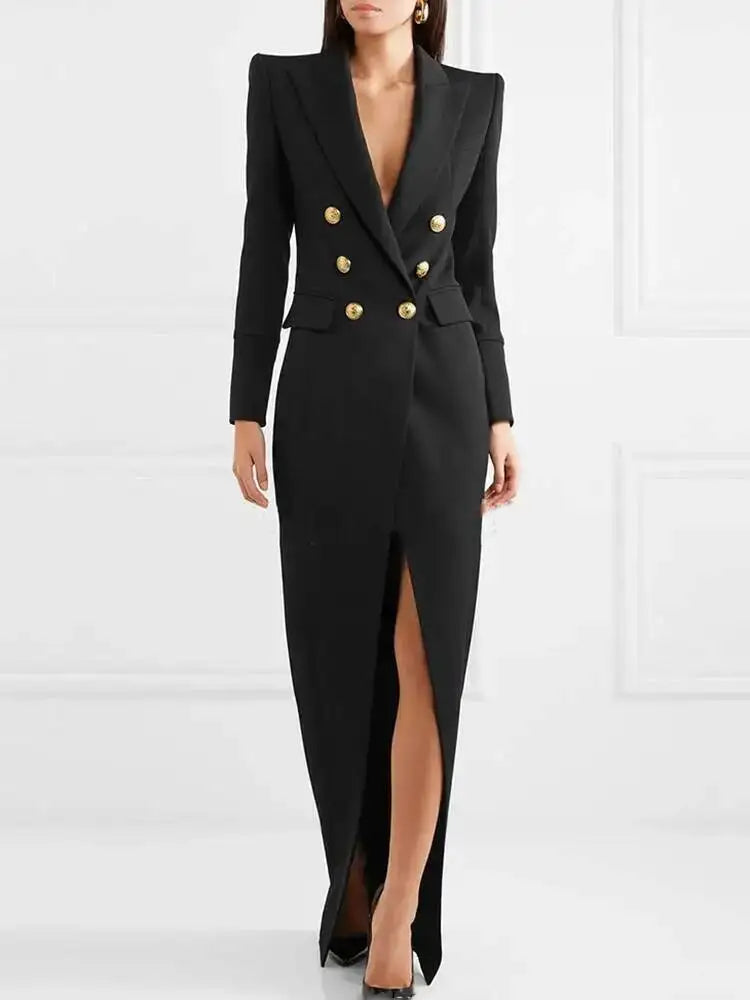Women's Formal Dress with Lapel & Split | Maxi Blazer