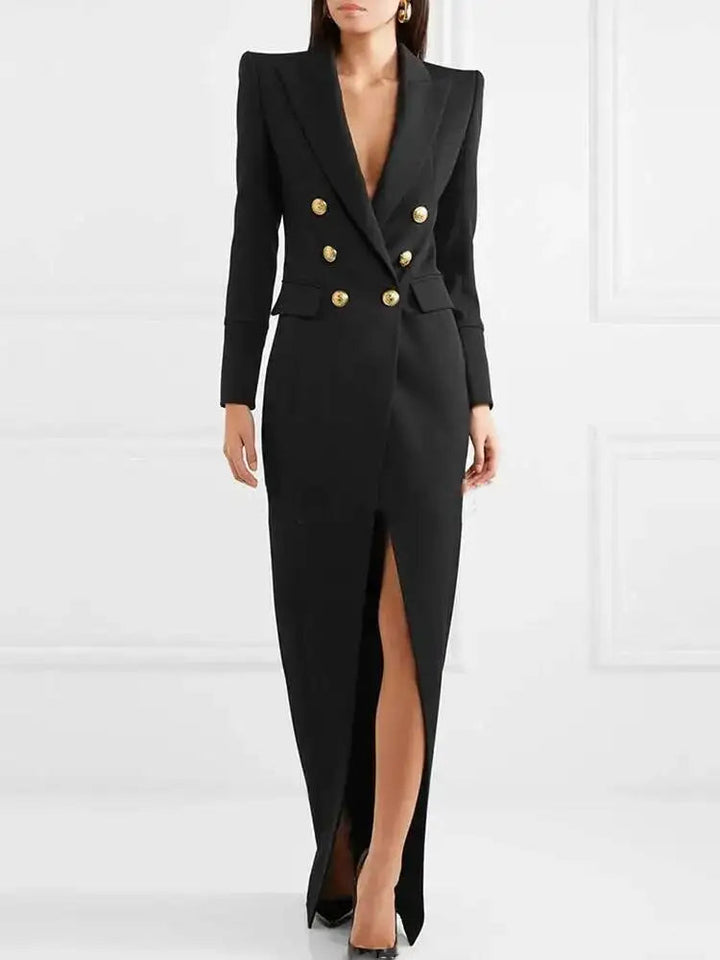 Women's Formal Dress with Lapel & Split | Maxi Blazer