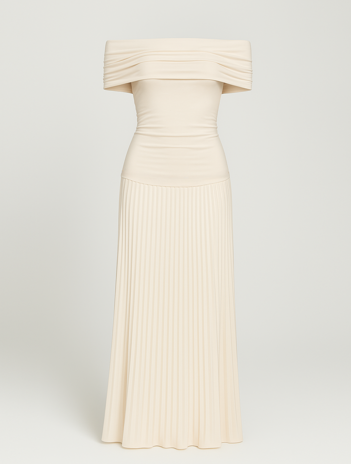 Women's Formal Dress with Off Shoulder & Pleated Skirt | Maxi