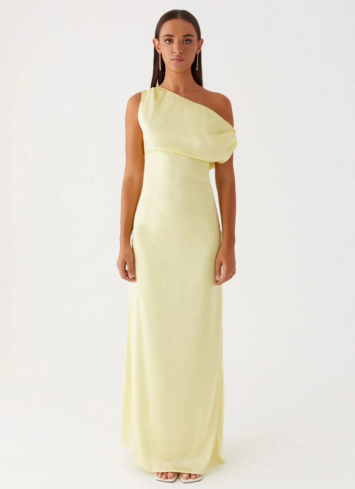 Women's Formal Dress with One-Shoulder Drape | Maxi
