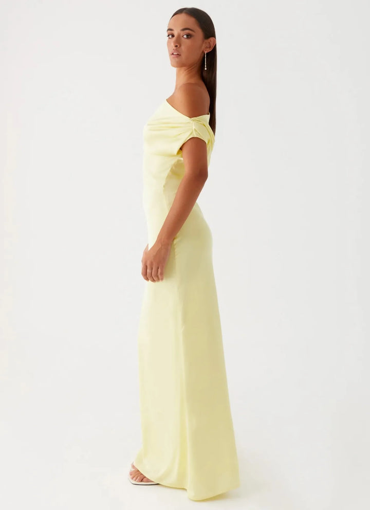 Women's Formal Dress with One-Shoulder Drape | Maxi