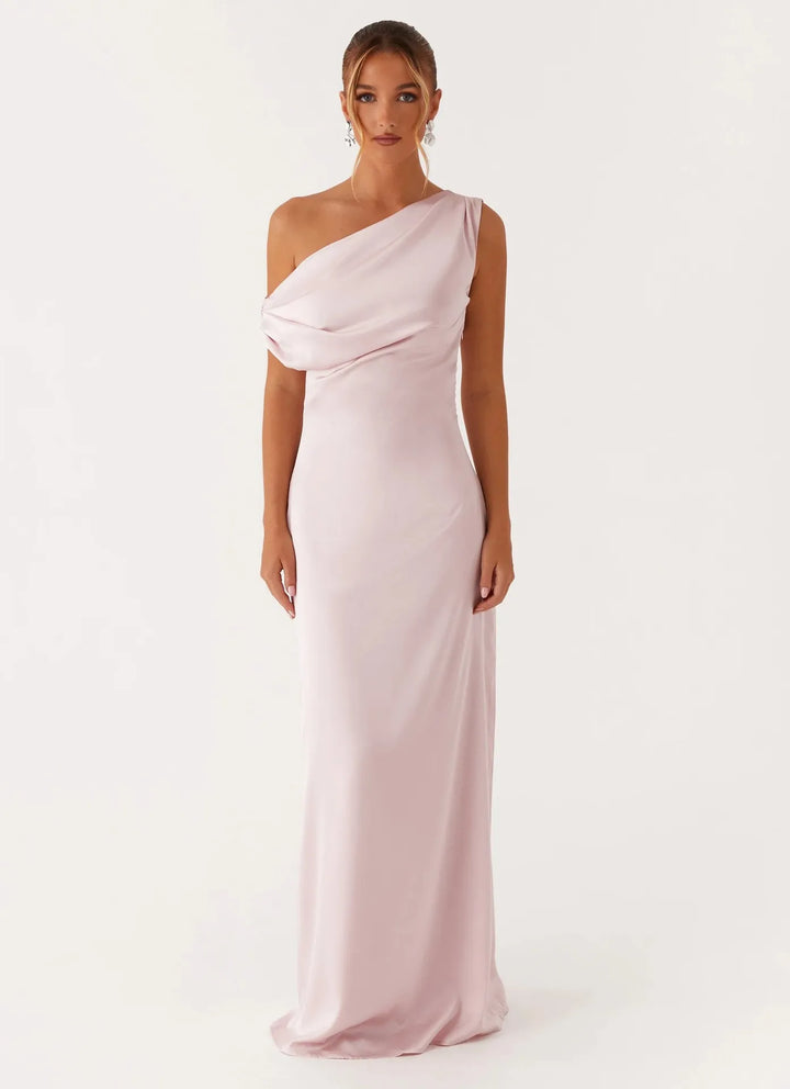 Women's Formal Dress with One-Shoulder Drape | Maxi