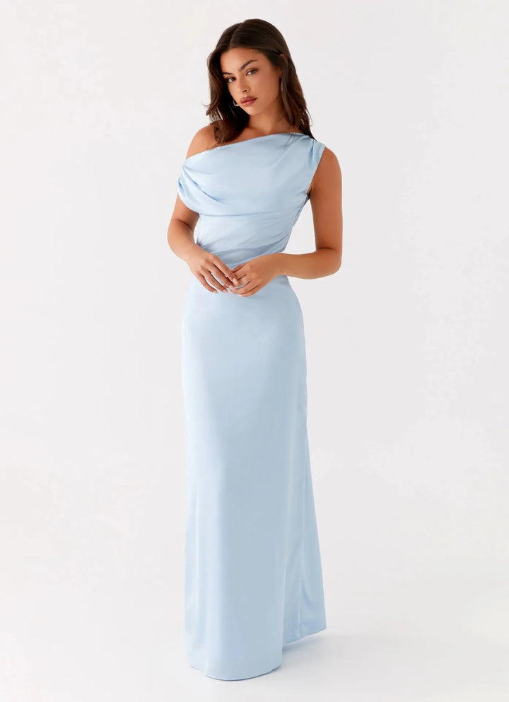 Women's Formal Dress with One-Shoulder Drape | Maxi