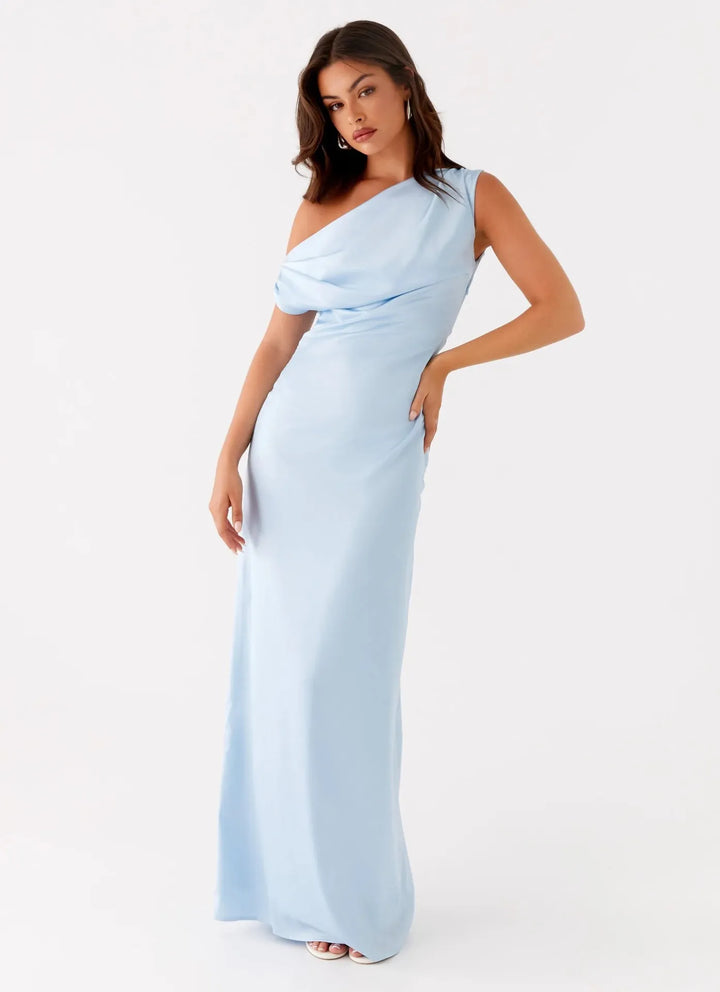 Women's Formal Dress with One-Shoulder Drape | Maxi