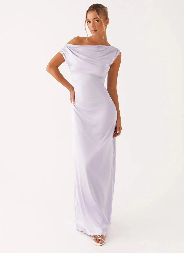 Women's Formal Dress with One-Shoulder Drape | Maxi