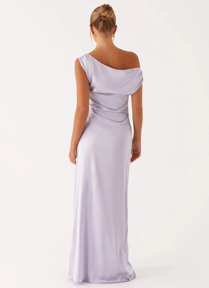 Women's Formal Dress with One-Shoulder Drape | Maxi