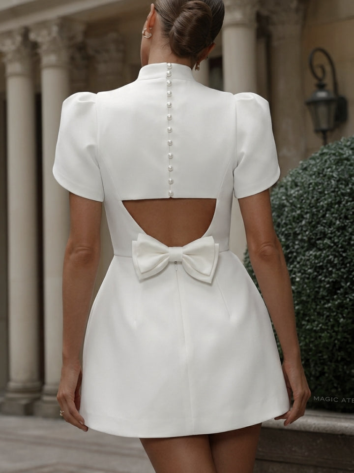 Women's Formal Dress with Puff Sleeve & Mock Neck | Mini
