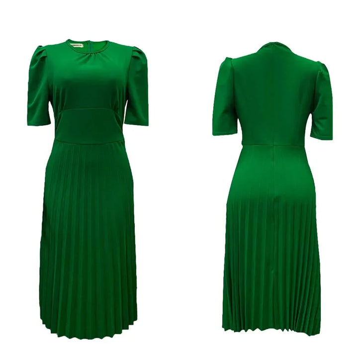 Women's Formal Dress with Puff Sleeve & Pleats | Midi