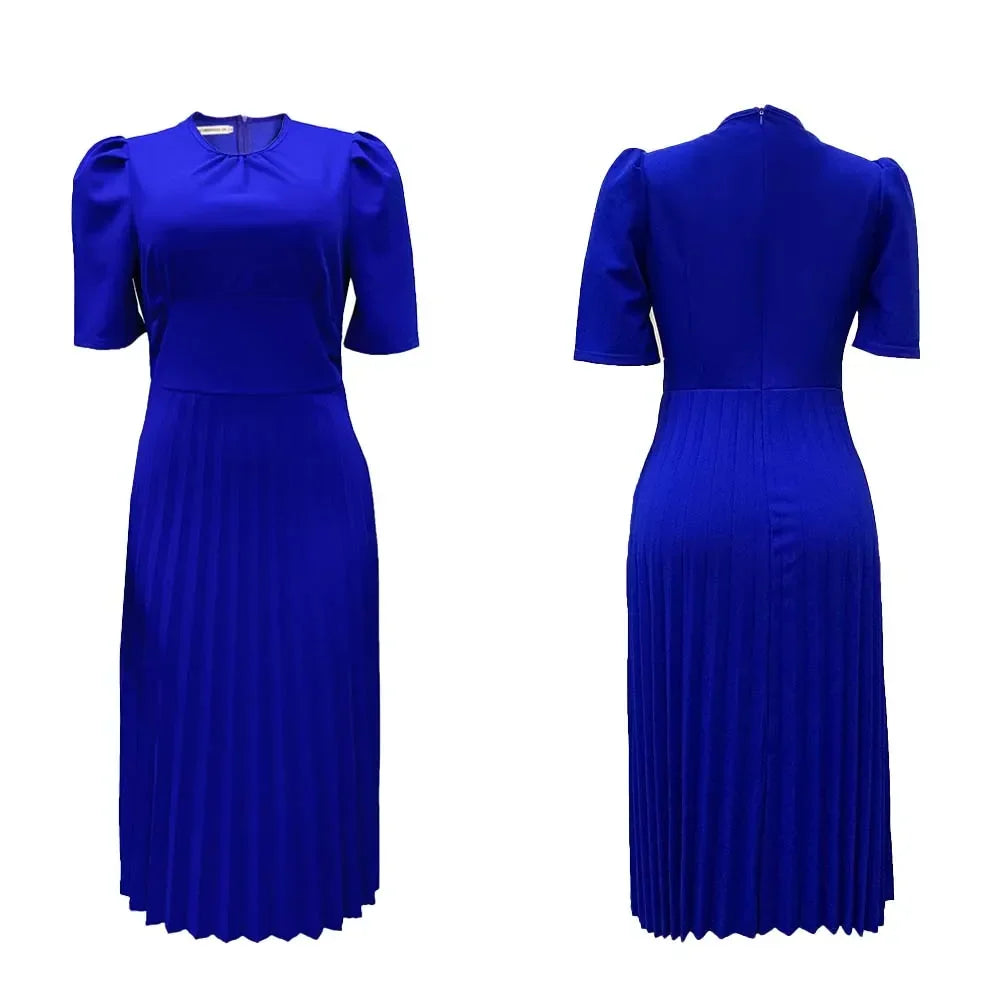 Women's Formal Dress with Puff Sleeve & Pleats | Midi