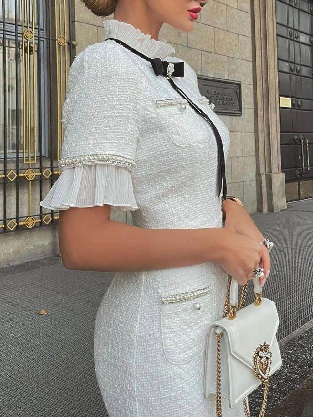 Women's Formal Dress with Ruffled Collar | Tweed