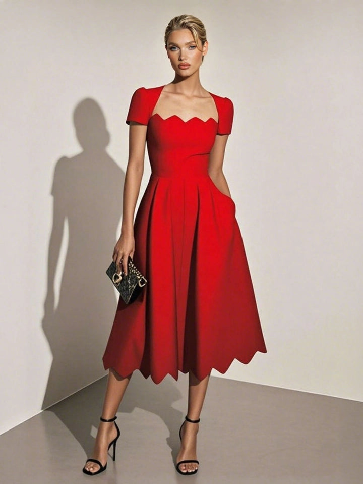Women's Formal Dress with Scalloped Hem | Midi