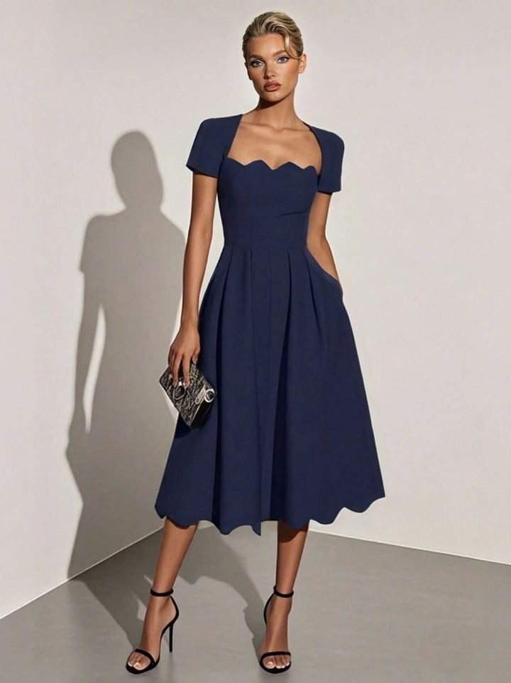Women's Formal Dress with Scalloped Hem | Midi