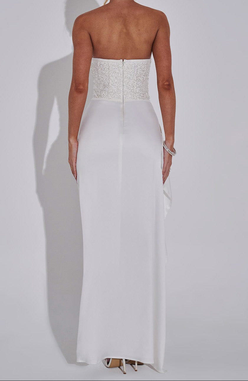 Women's Formal Dress with Sequin Corset & Split | Maxi