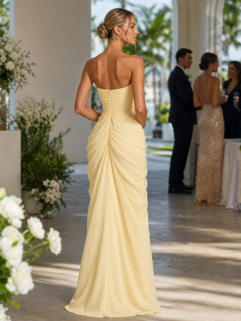 Women's Formal Dress with Strapless Ruching & Split | Maxi
