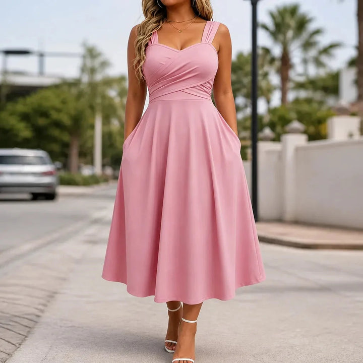 Women's Formal Dress with Sweetheart Neck & Pockets | Midi