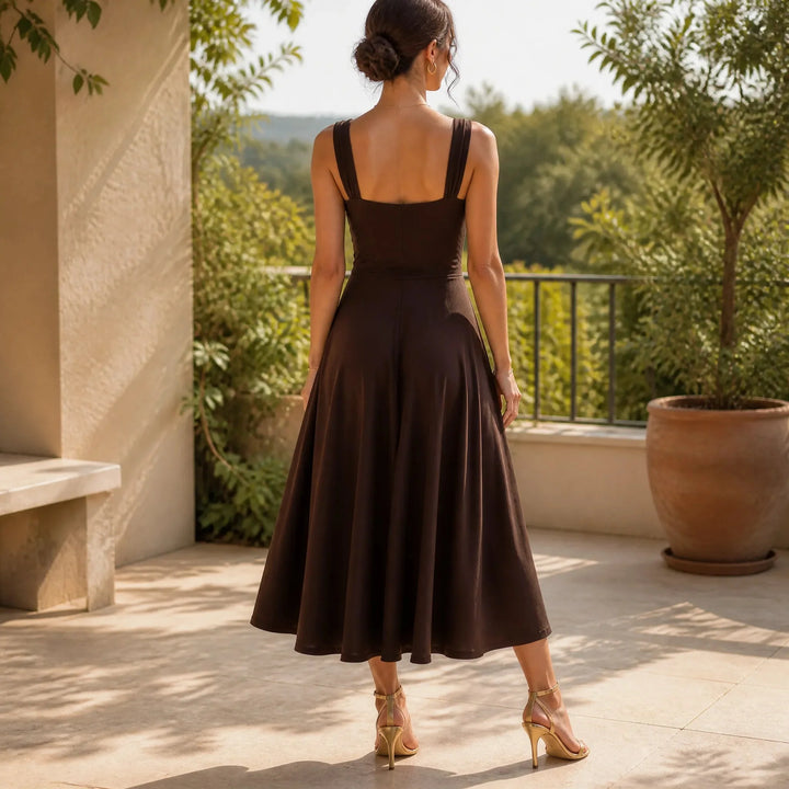 Women's Formal Dress with Sweetheart Neck & Pockets | Midi