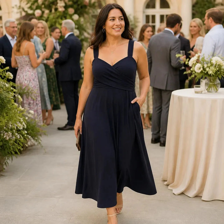 Women's Formal Dress with Sweetheart Neck & Pockets | Midi